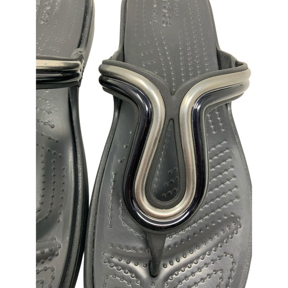 Crocs Womens Sanrah Block Flip Flop Sandals Size 11 Casual Beach Black Silver - Picture 13 of 15